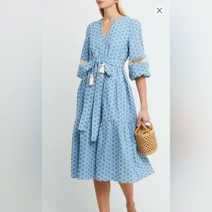 OPT NWT blue maxi dress size S- XS Haven Belted Schiffli A Line Dress